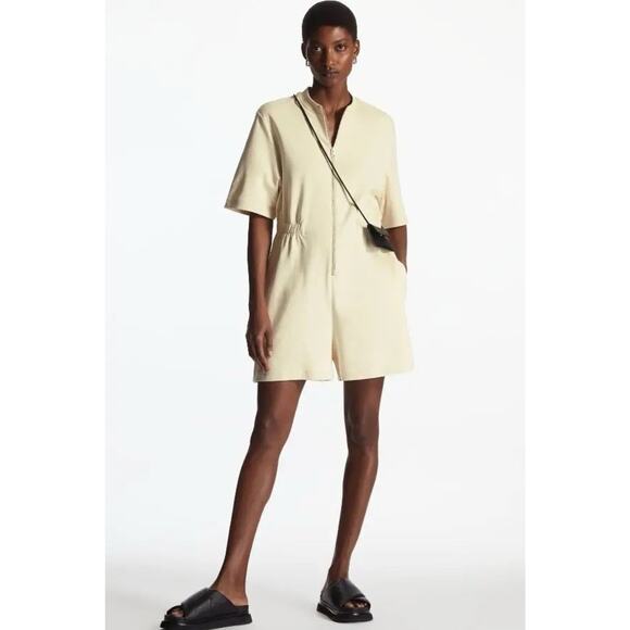NWT Cos Zip Up Play Suit Romper Shorts Size S Beige - Picture 2 of 15